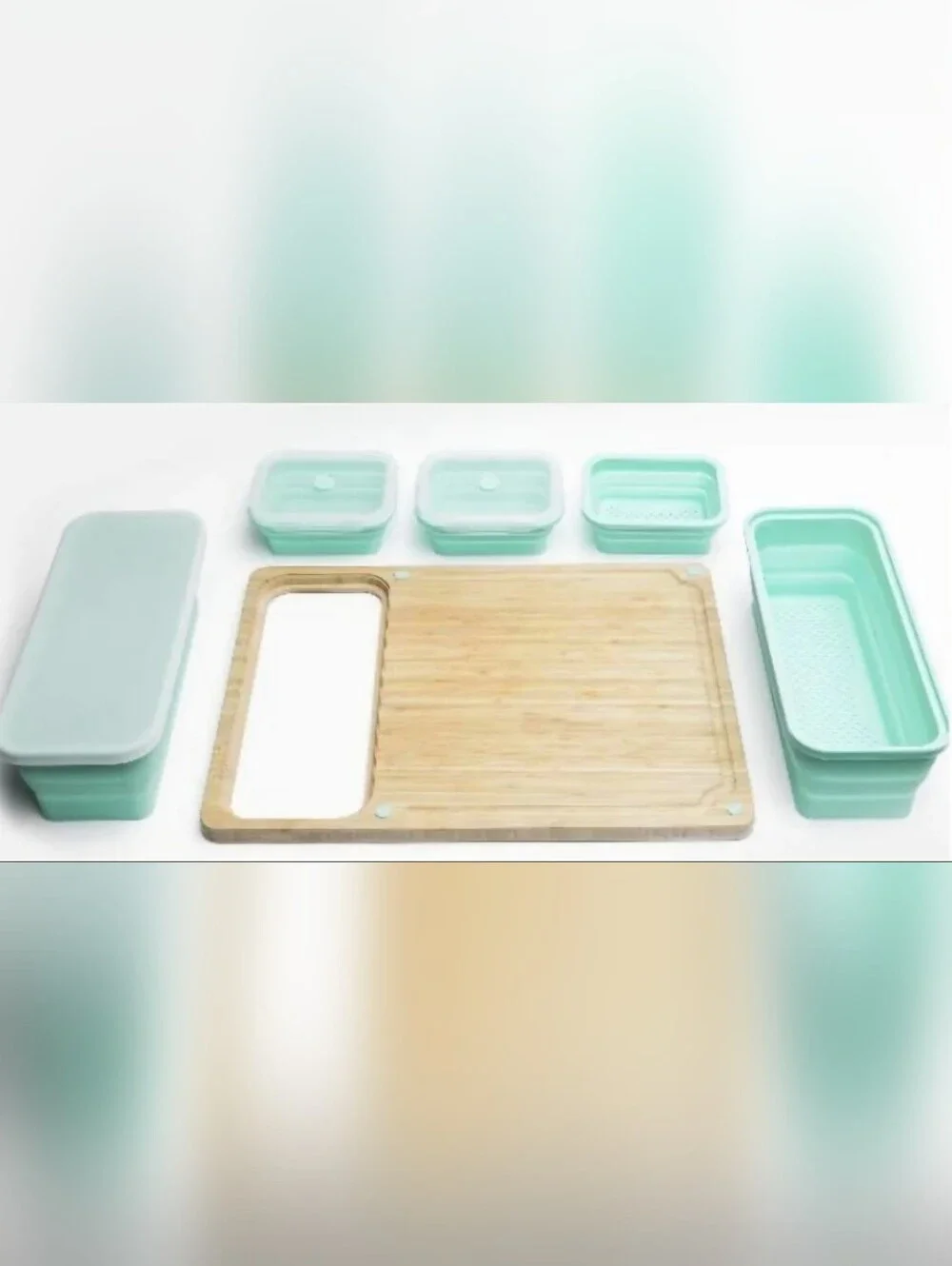 9pc TidyBoard Bamboo Cutting Board Set W/Collapsible Silicone Storage Containers
